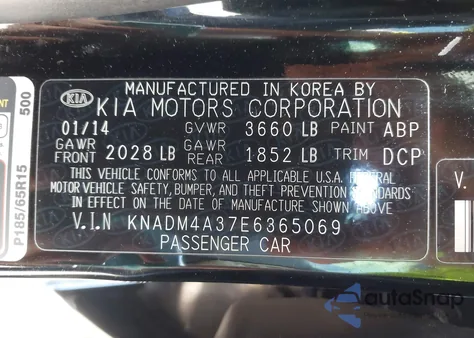 2014 Kia Rio Lx из США, поврежденный, VIN KNADM4A37E6365069